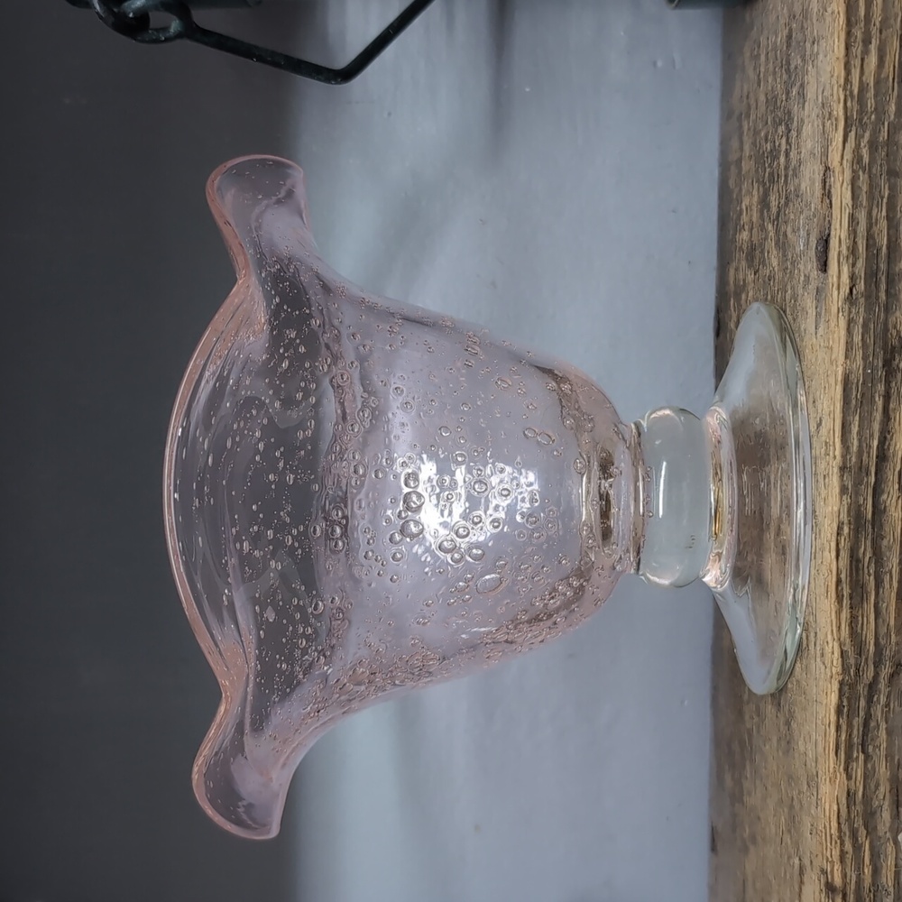 Handblown Pink Bubble Glass Pedestal Vase - Elegant Home Accent